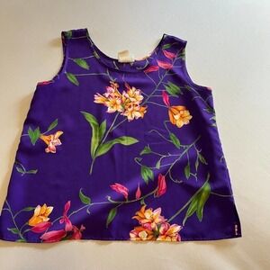 Caribbean Traders Purple Sleeveless floral top L